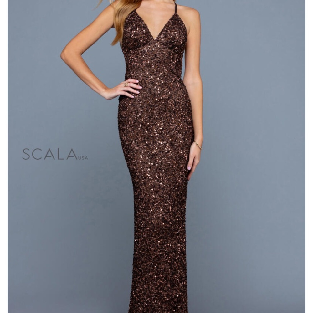 Scala Black Sequin Halter Gown for Prom